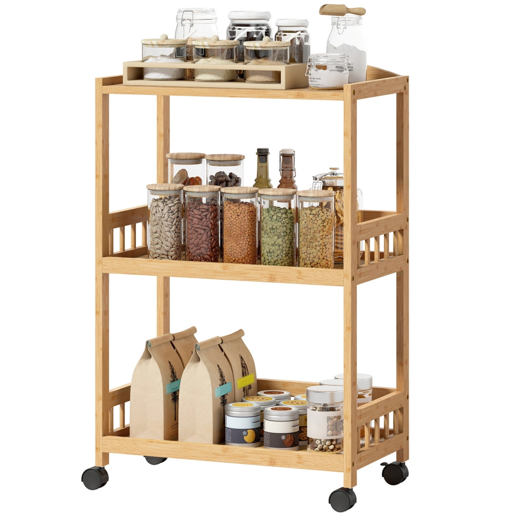 Carrello da cucina con 3 ripiani ¨C zephmum ¨C legno naturale