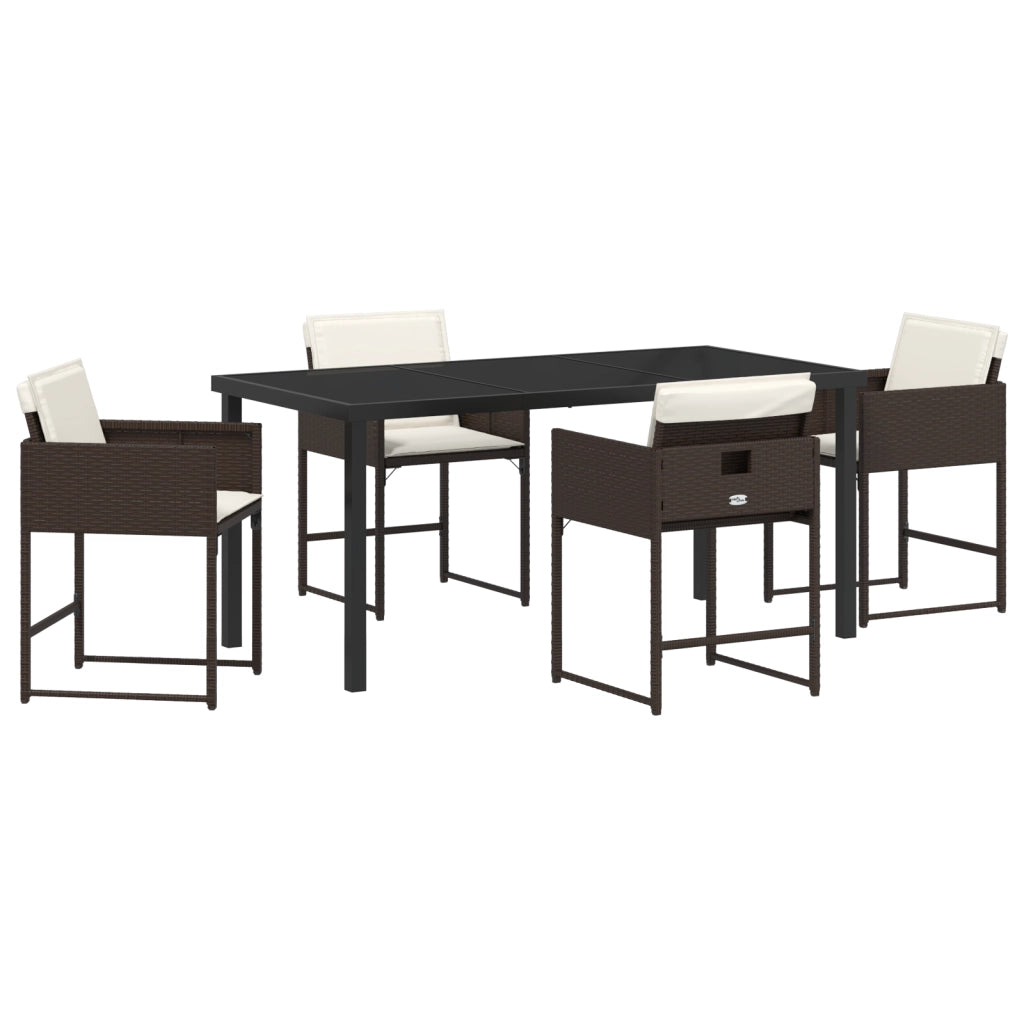 Set da Pranzo da Giardino 5 Pezzi con Cuscini Marrone Rattan Sintetico