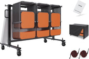 Carrello per 42 Sedute - Con Ruote - Con Estensione - Carrello di Magazzino - Con Cinghie e Copertura - Sedute Ripiegabili - 183x86x114cm - Escluse le Sedute