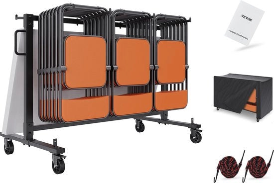 Carrello per 42 Sedute - Con Ruote - Con Estensione - Carrello di Magazzino - Con Cinghie e Copertura - Sedute Ripiegabili - 183x86x114cm - Escluse le Sedute