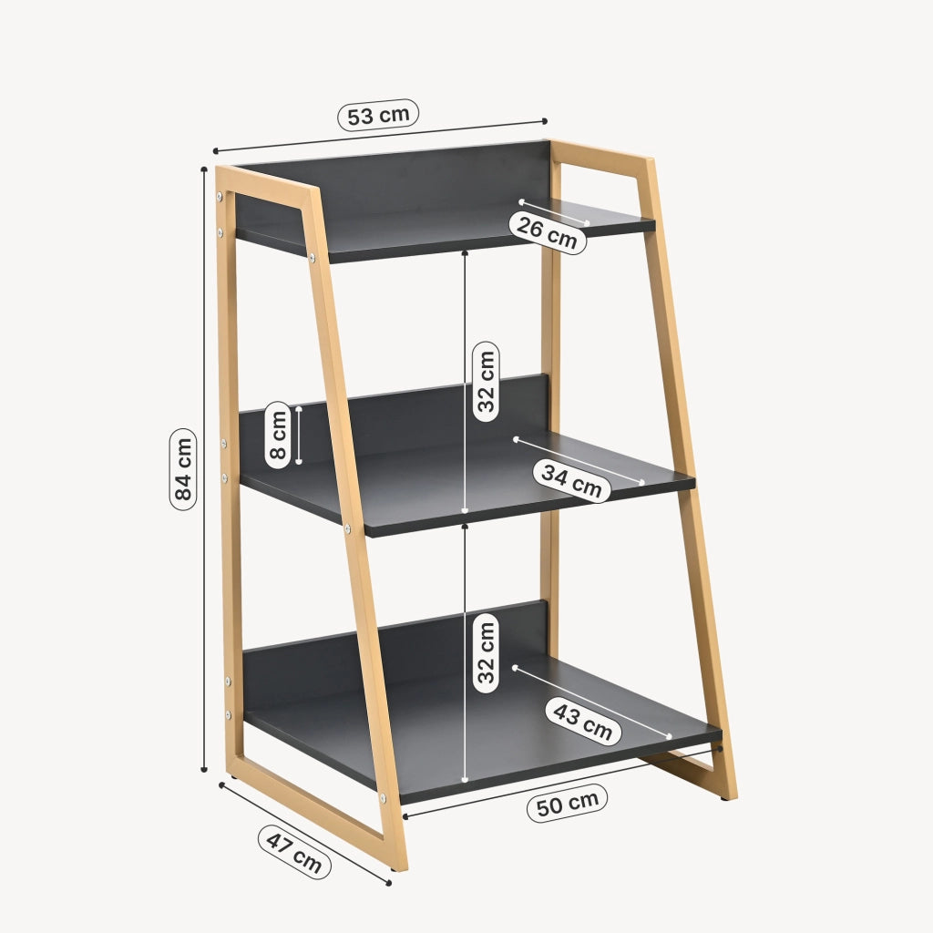 Scaffale da Terra Kuomi a 3 Ripiani con Telaio in Acciaio 84 x 53 x 47 cm - Beige/Grigio Scuro [en.casa]