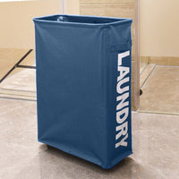 Cesto Biancheria Sporca Pieghevole in Tessuto Portabiancheria con Ruote Blu