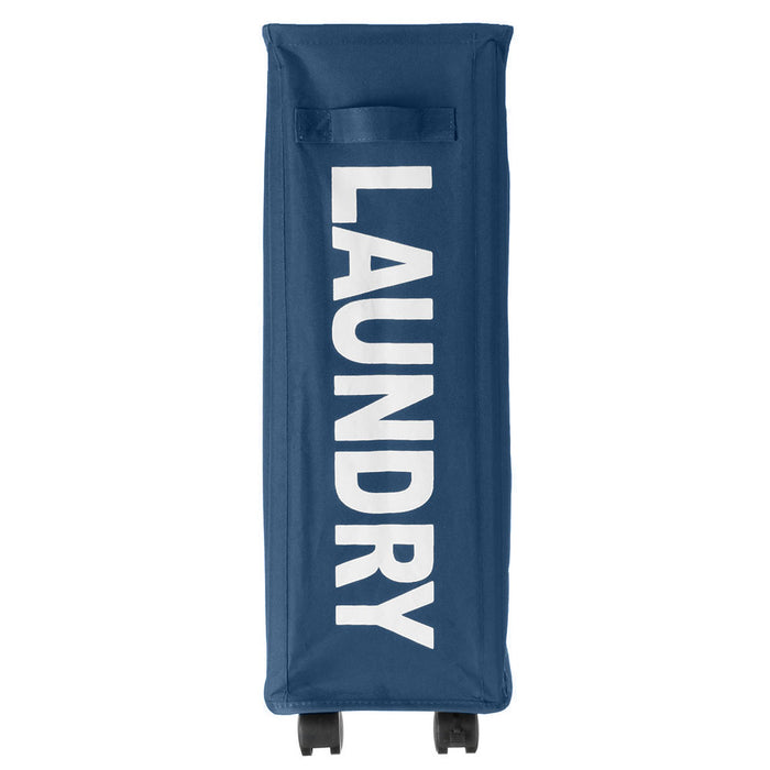 Cesto Biancheria Sporca Pieghevole in Tessuto Portabiancheria con Ruote Blu