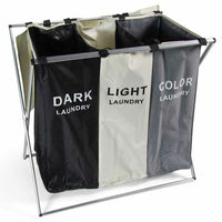 Cesto Biancheria 3 Scomparti Portabiancheria Pieghevole in Alluminio e Tessuto