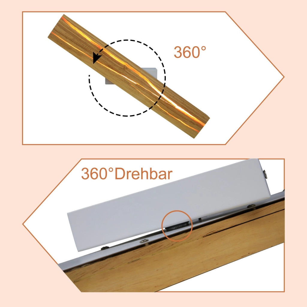 ZMH Lampada da Parete LED in Legno Luce Calda 50cm per Soggiorno Corridoio Camera da Letto