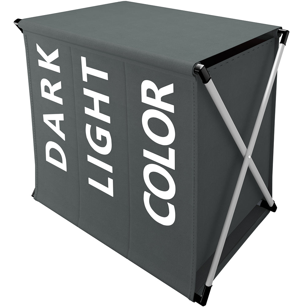 Cesto Biancheria 3 Scomparti Portabiancheria Pieghevole Metallo e Tessuto Grigio