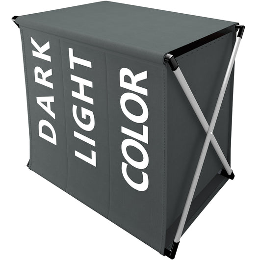 Cesto Biancheria 3 Scomparti Portabiancheria Pieghevole Metallo e Tessuto Grigio