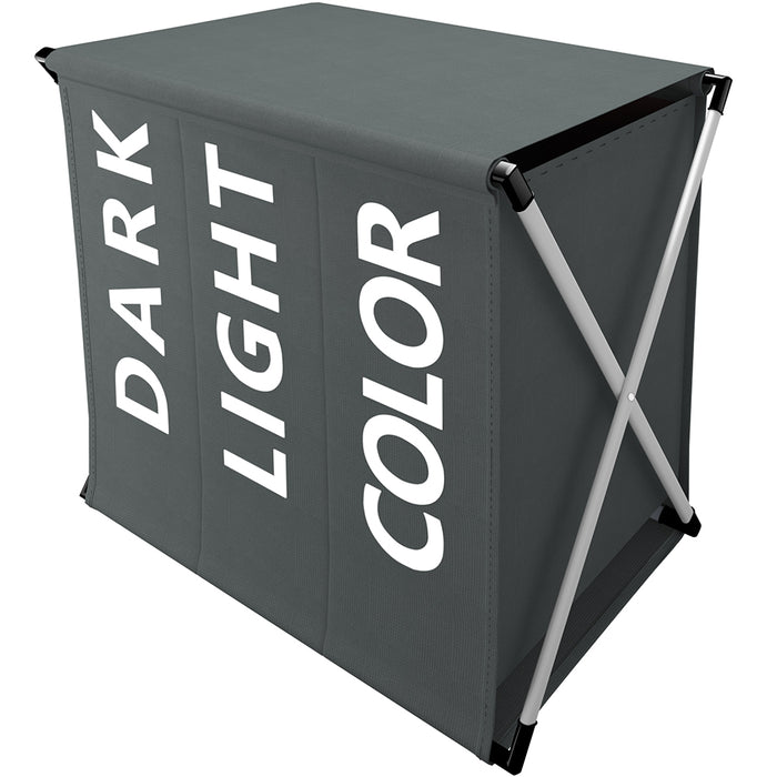 Cesto Biancheria 3 Scomparti Portabiancheria Pieghevole Metallo e Tessuto Grigio