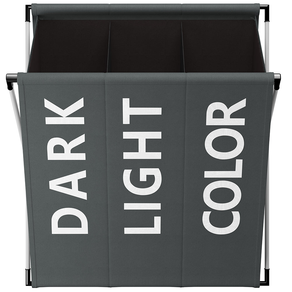 Cesto Biancheria 3 Scomparti Portabiancheria Pieghevole Metallo e Tessuto Grigio