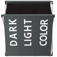 Cesto Biancheria 3 Scomparti Portabiancheria Pieghevole Metallo e Tessuto Grigio