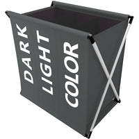 Cesto Biancheria 3 Scomparti Portabiancheria Pieghevole Metallo e Tessuto Grigio