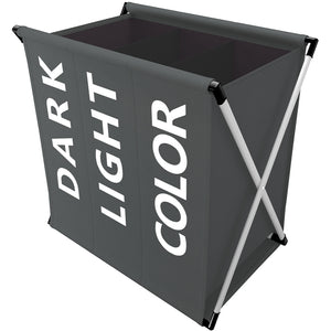 Cesto Biancheria 3 Scomparti Portabiancheria Pieghevole Metallo e Tessuto Grigio