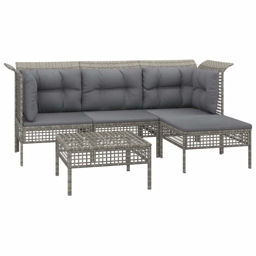 Set Divani da Giardino 5 pz | Set Salotto da Giardino con Cuscini in Polyrattan Grigio
