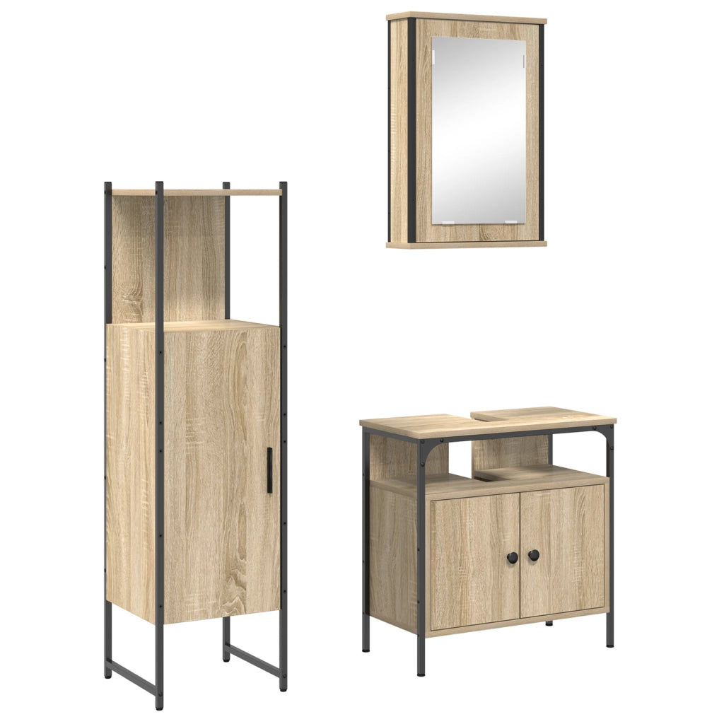 Set di Mobili da Bagno da 3 pezzi in Rovere Sonoma Legno Ingegnerizzato