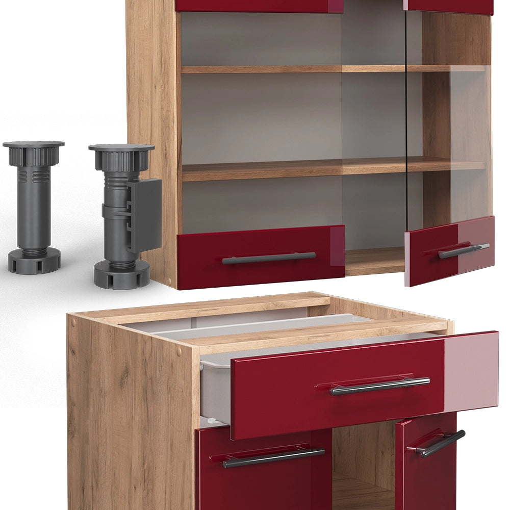 Cucina completa Fame-Line Bordeaux lucido/Rovere dorato 140 cm, PL Antracite Vicco