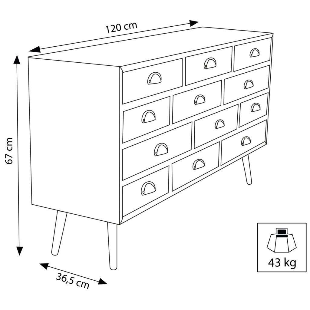 Cassettiera 12 cassetti in Legno cm 120x36 5x49 - CAL