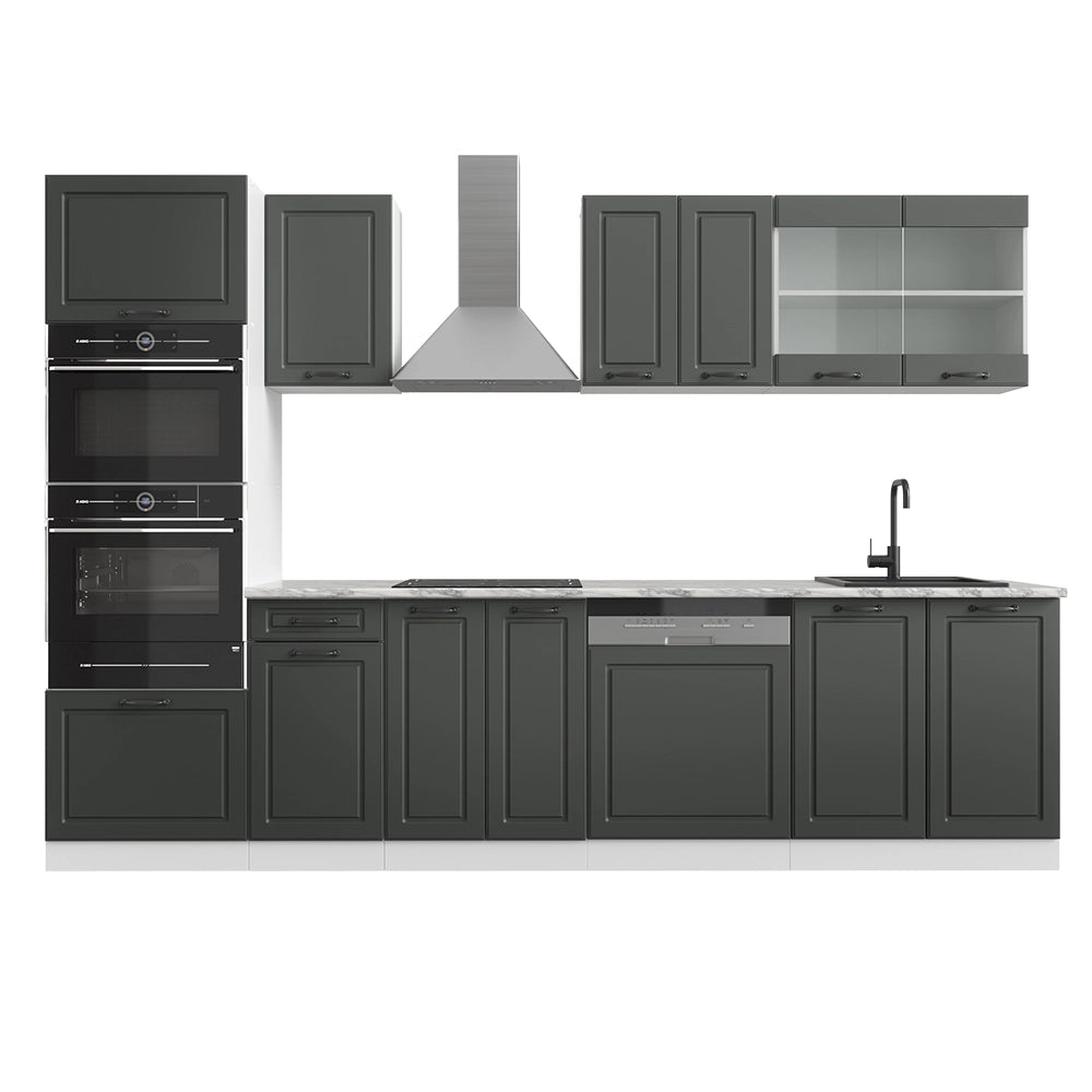 Vicco Cucina componibile Antracite casa di campagna/bianco 300 cm con armadio alto, senza piano di lavoro