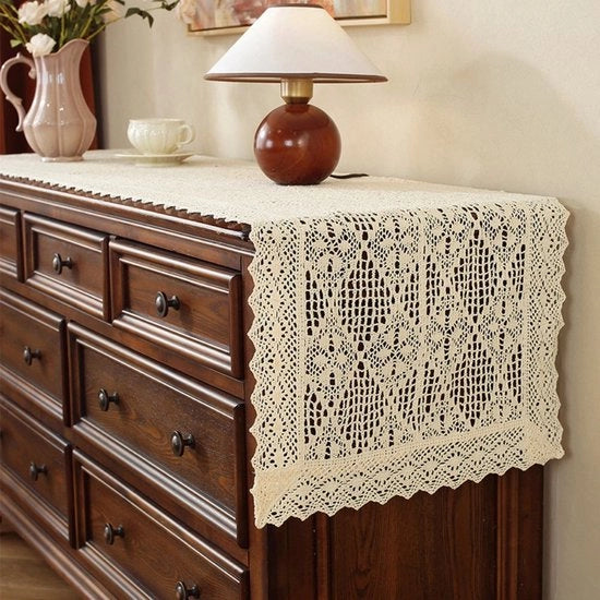 Tavolo da pranzo in stile bohemien con tessuto rustico, facile da pulire, adatto per tavolo da pranzo, tavolo salotto, decorazione ristorante - Angolo quadrato con bordo a diamante - 42*120