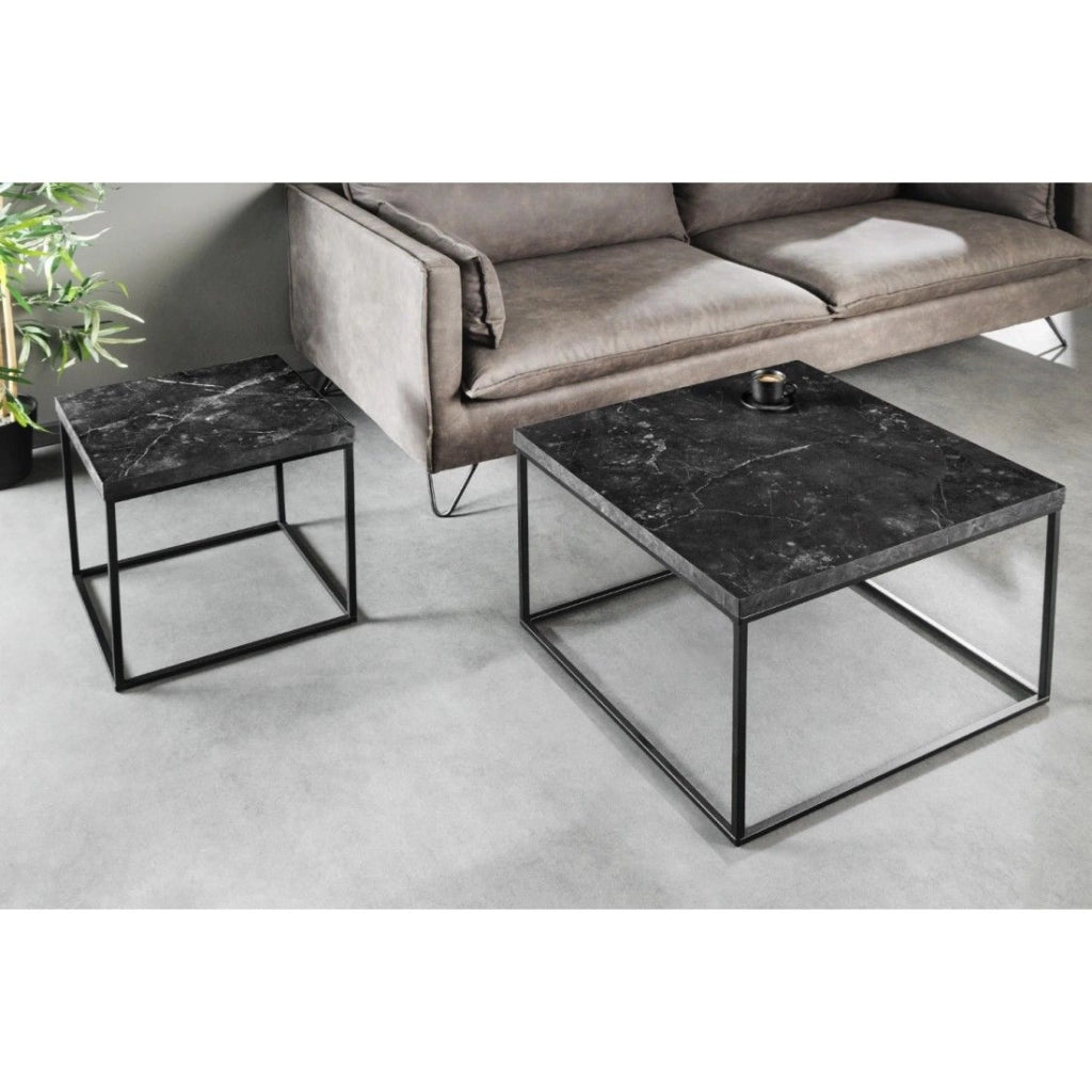 Tavolino basso ABITTA quadrato 60 cm effetto marmo antracite – Moderno in MDF con gambe in metallo