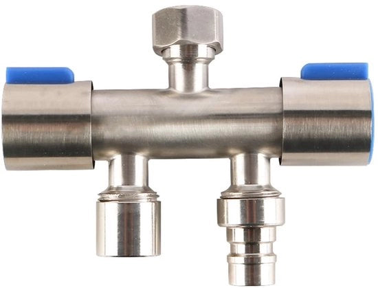 Rubinetto a tre punte con maniglia in acciaio inossidabile - doppia manovella - connessi per tubi - utilizzo multifunzionale - rubinetto per acquedotto - costruzione resistente al tempo - rubinetto per acqua