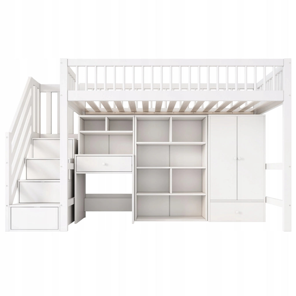 Letto per bambini 90x200 con scrivania e ripostiglio - Xylo - Bianco