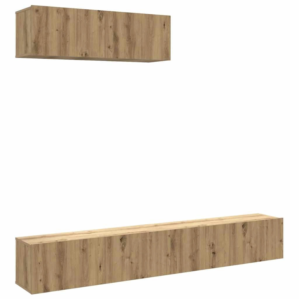Set di 3 mobili porta TV a parete in legno composito con ampio spazio contenitivo 100 x 30 x 30 cm finitura rovere artigianale 02_0055882