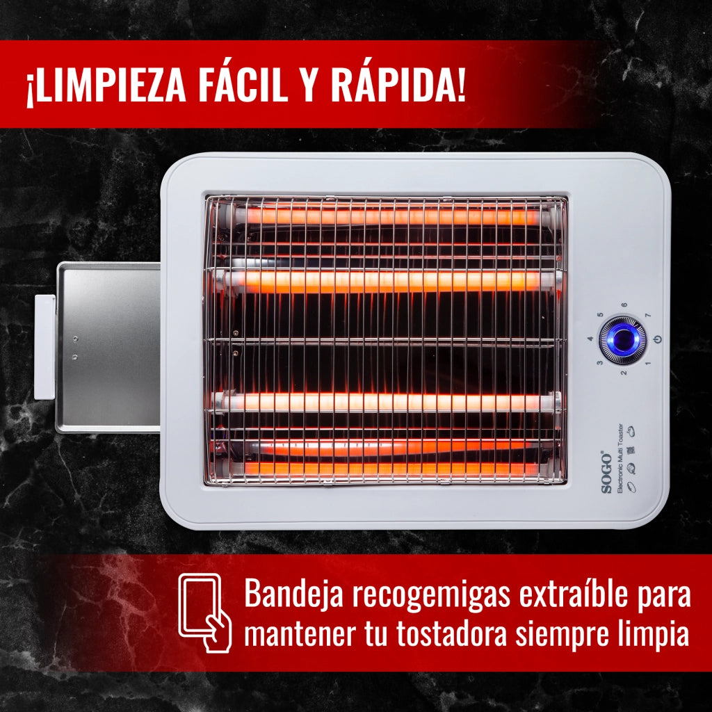Tostapane orizzontale 4 fette, 7 livelli tostatura regolabili, vassoio briciole estraibile 700W cucina - SOGO