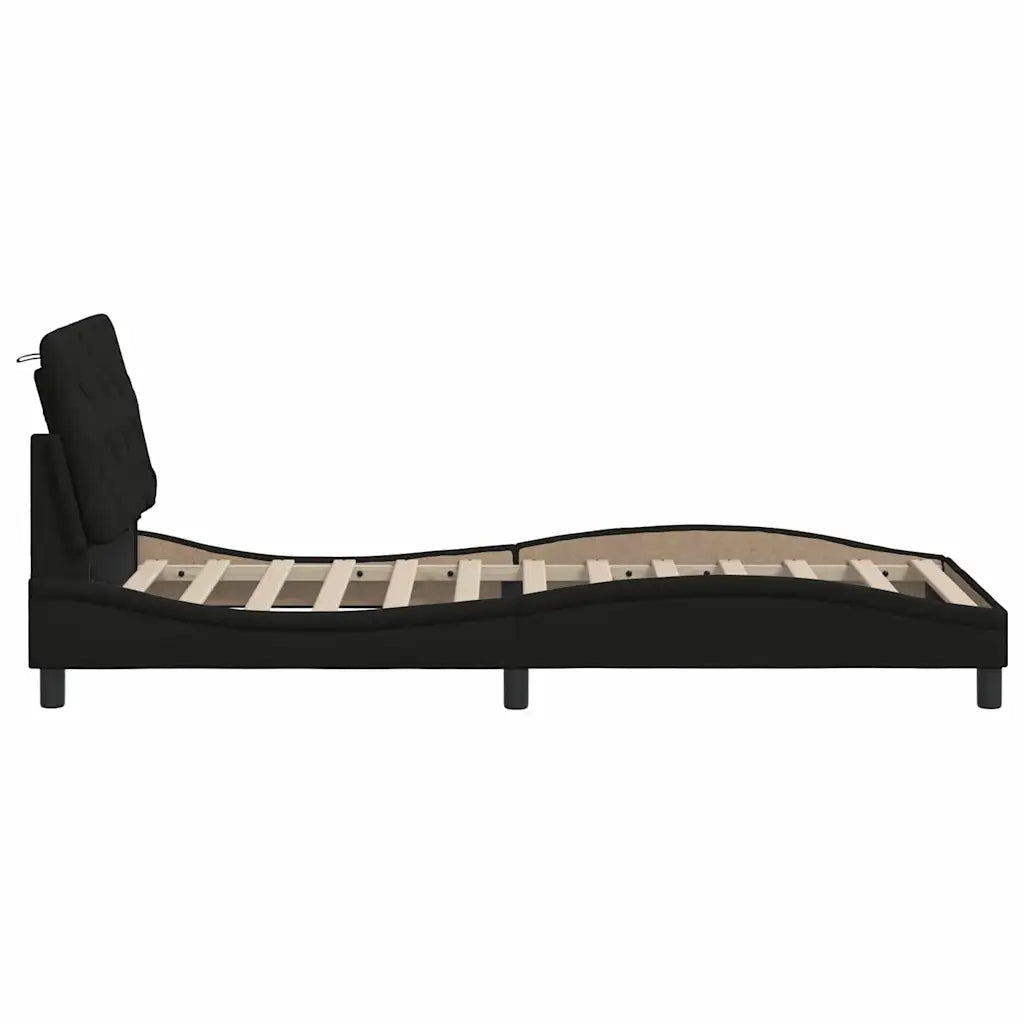 Giroletto con LED senza Materasso-Struttura Letto Nero 90x190 cm in Tessuto