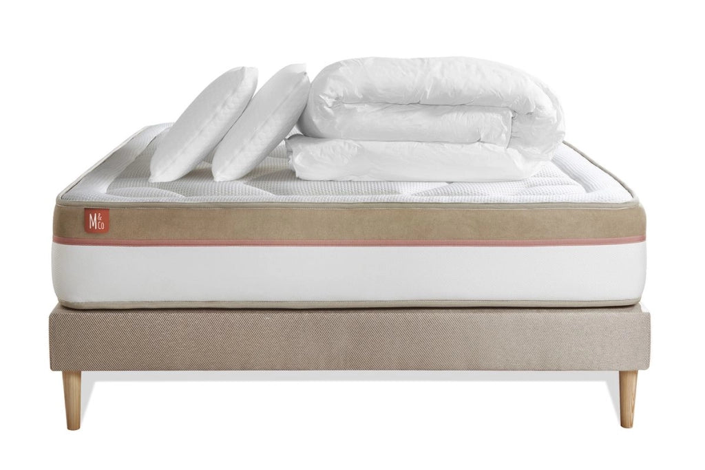 Pacchetto letto completo - Materasso 140x190cm + Box spring con doghe (kit) + 2 cuscini + Piumino - Le Cosy