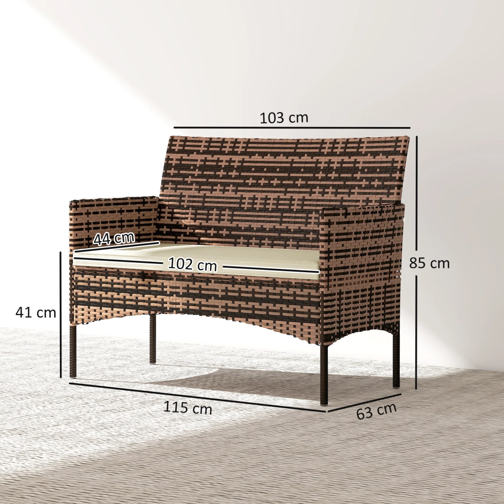 Divano da Giardino 2 Posti 115x63x85 cm con Cuscini e Tappetini Antiscivolo in Rattan e Acciaio Beige