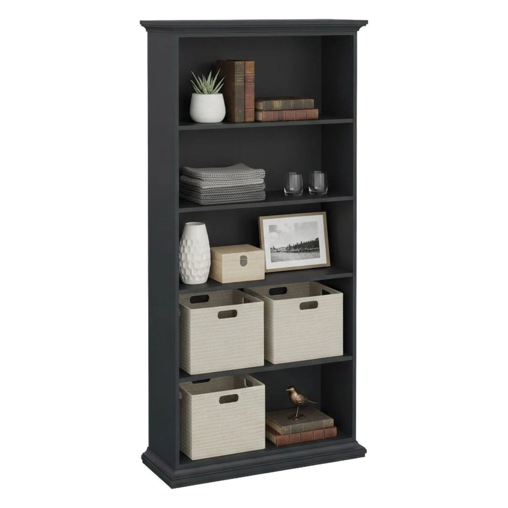 Libreria Aragon, Scaffale da ufficio, Mobile portalibri, Biblioteca, 96x37 h201 cm, Grigio