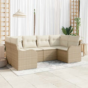 Set Divano da Giardino con cuscino 6 pcs Beige Poly Rattan