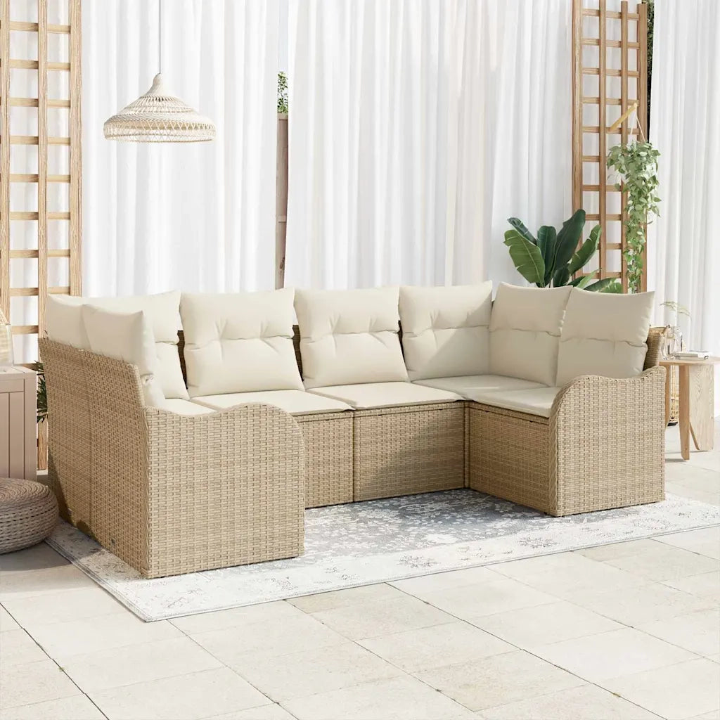 Set Divano da Giardino con cuscino 6 pcs Beige Poly Rattan
