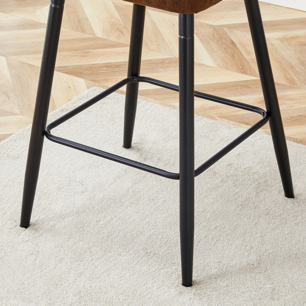 Set di 2 sgabelli da bar; 101 cm; con schienale ergonomico; in tessuto tecnologico marrone e metallo nero
