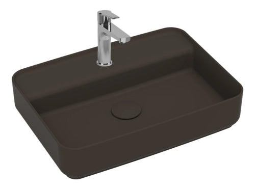 Lavabo rettangolare da appoggio senza troppo pieno in ceramica con foro rubinetto - Tortora Opaco