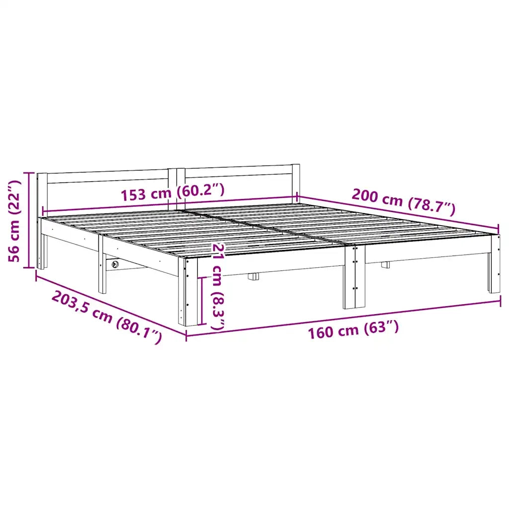 Giroletto senza Materasso Bianco 160x200 cm Legno Massello Pino 859230