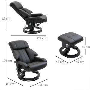 Poltrona relax girevole con massaggio, schienale reclinabile 145°, poggiapiedi e rivestimento in similpelle nera