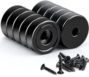Magnetodi neodimio con foro e capsule - Forte nero 16 x 5 mm con 6 kg di forza - Magnetodi sommersi - Cucina e frigorifero - 10 pezzi