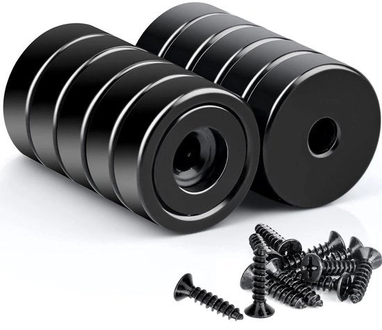 Magnetodi neodimio con foro e capsule - Forte nero 16 x 5 mm con 6 kg di forza - Magnetodi sommersi - Cucina e frigorifero - 10 pezzi