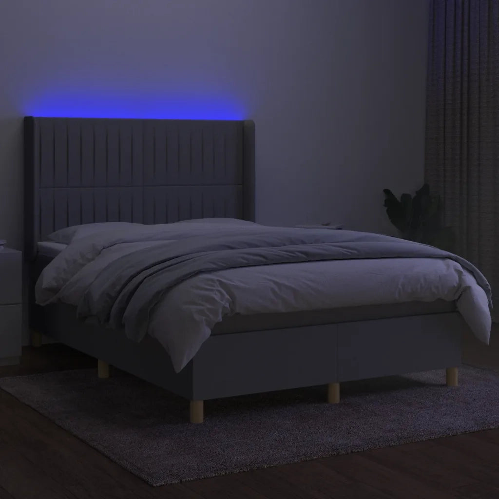 Letto a Molle Materasso e LED Grigio Chiaro 140x190 cm Tessuto 3139029