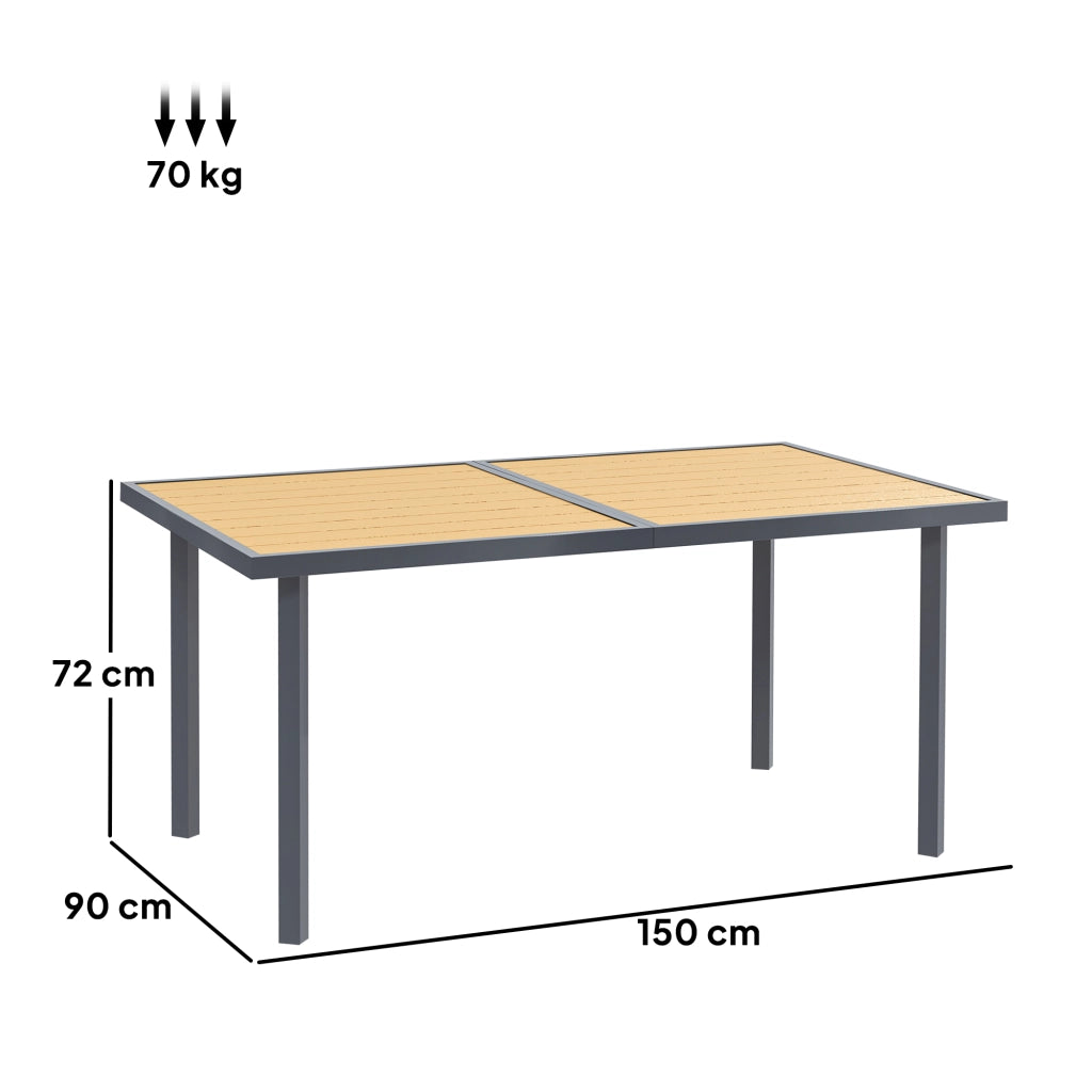 Tavolo da pranzo per giardino 6 persone con piano effetto legno ¨C zephmum ¨C 150x90x72 cm