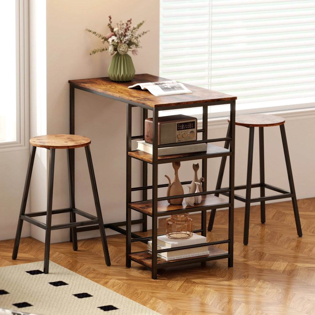 Tavolo da bar con ripiani ¨C zephmum ¨C 90x50x90.5 cm, marrone rustico, nero