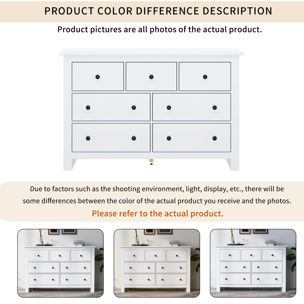 Credenza con 7 cassetti - per cucina e soggiorno - in truciolato - 152x40x89 cm - bianco