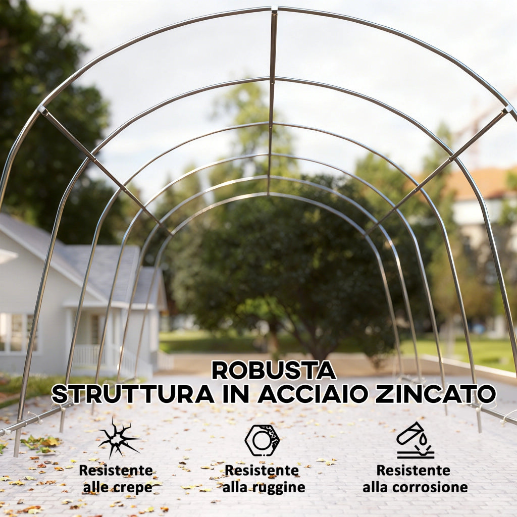 Tenda Garage Auto da Esterno 360x720x270 cm Telaio in Metallo Zincato Copertura in PE UV50+ Crema