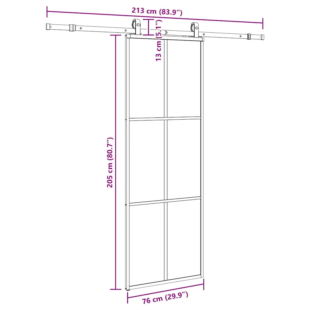 Porta Scorrevole con Ferramenta Nera 76x205 cm in Vetro ESG 3375924