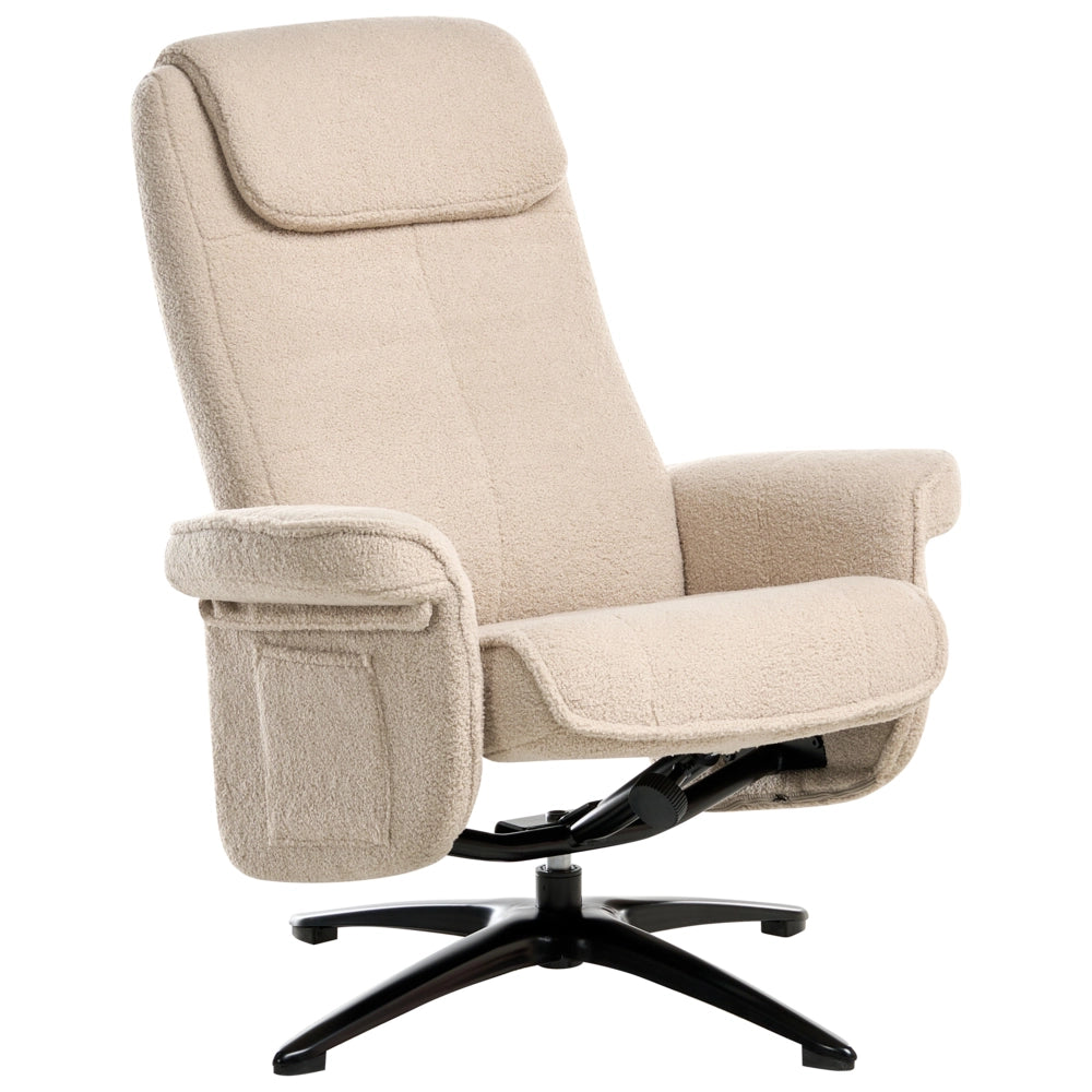 Poltrona reclinabile Beige con poggiapiedi Tessuto Boucle Girevole Struttura in metallo Design retrò