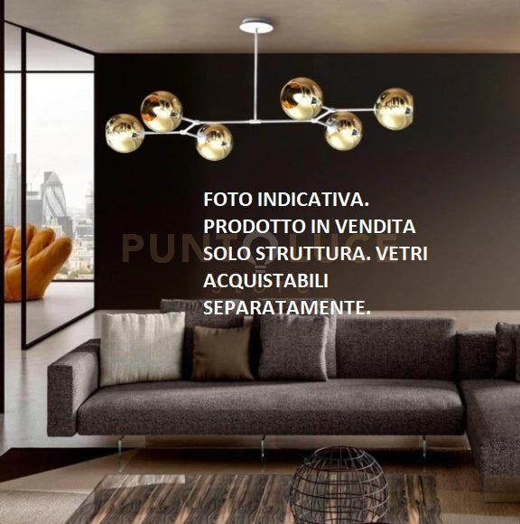 SARA-S6 B Lampada a soffitto 6 luci solo struttura bianco opaco senza vetri attacco E14