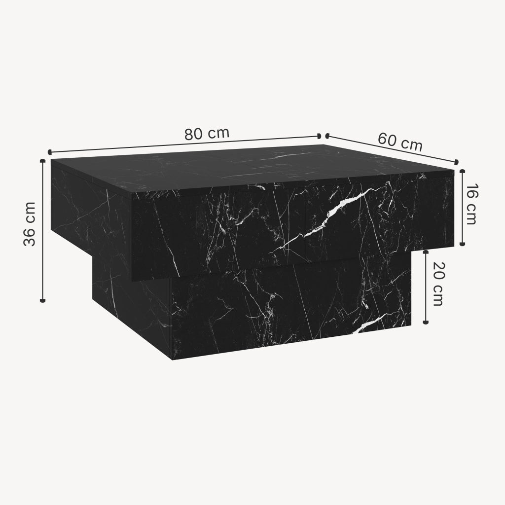 Tavolino Centrale Lens da Salotto con Piano Scorrevole 80 x 60 x 36 cm - Effetto Marmo Nero [en.casa]