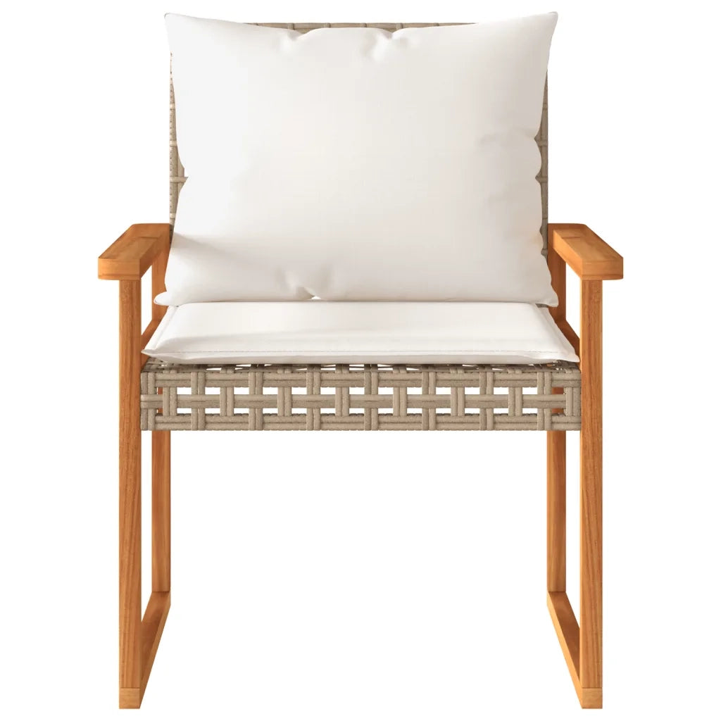 Set da Bistr¨° 3 pz | Set Salotto da Giardino con Cuscini Beige Misto Polyrattan e Acacia