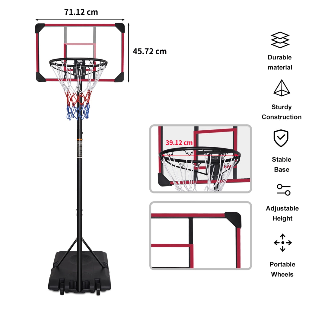 Canestro da basket regolabile in altezza con ruote per interni ed esterni in PE rattan e ferro nero e rosso